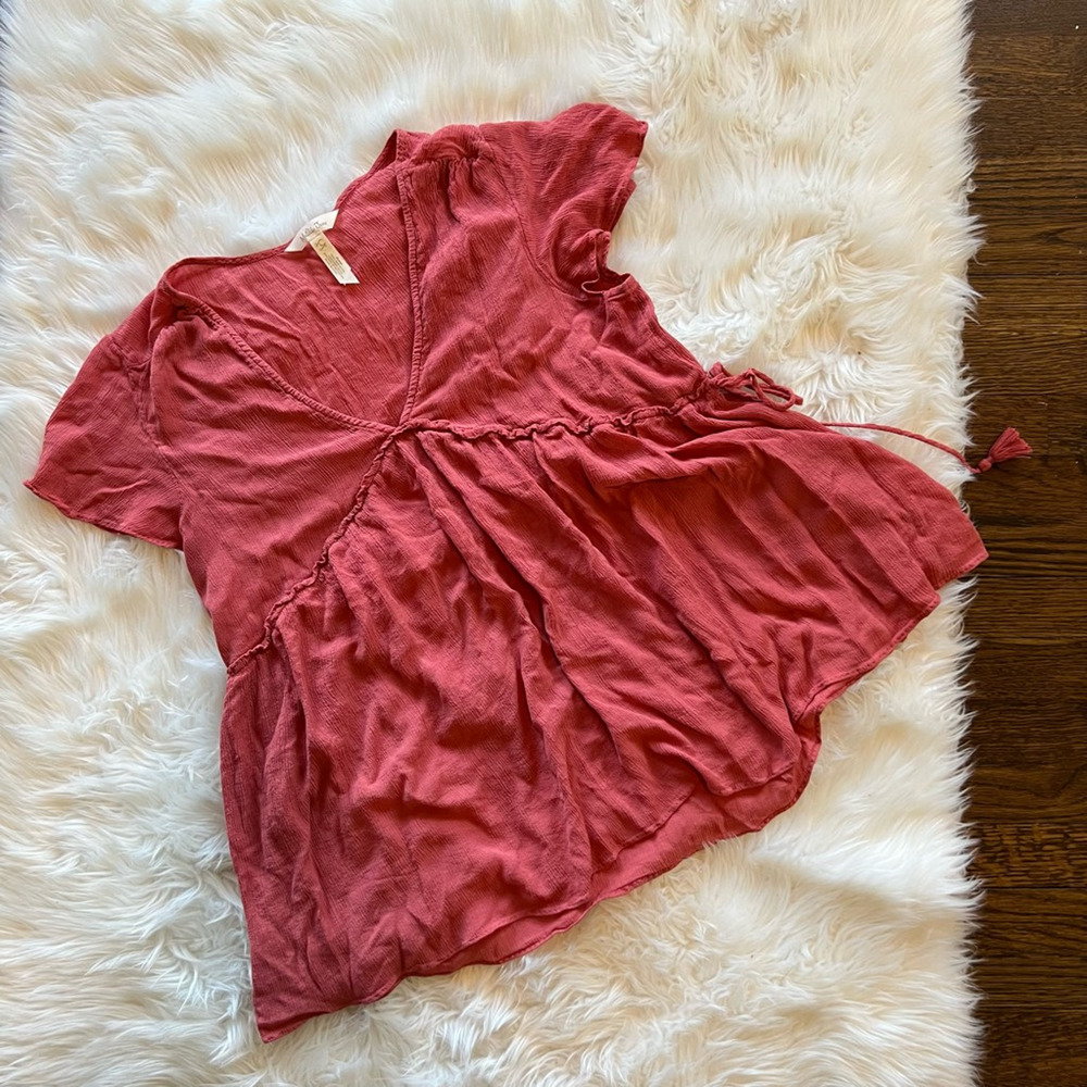 Matilda Jane Womens Blouse Red Short Sleeve V Neck Side Tie Lined L